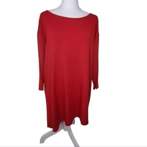 Eileen Fisher Red Elbow Length Sleeve Tunic, Sz L, Business Casual Asymmetrical